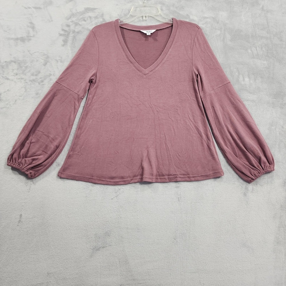 Jack By BB Dakota Top Womens XS Pink Mauve V-Neck Long Balloon Sleeve Stretch